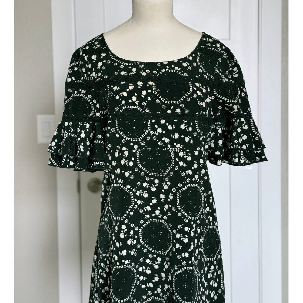 Free People Black White Floral Geometric Mini Dress Tunic Size 2 Lace Trim - Picture 6 of 12